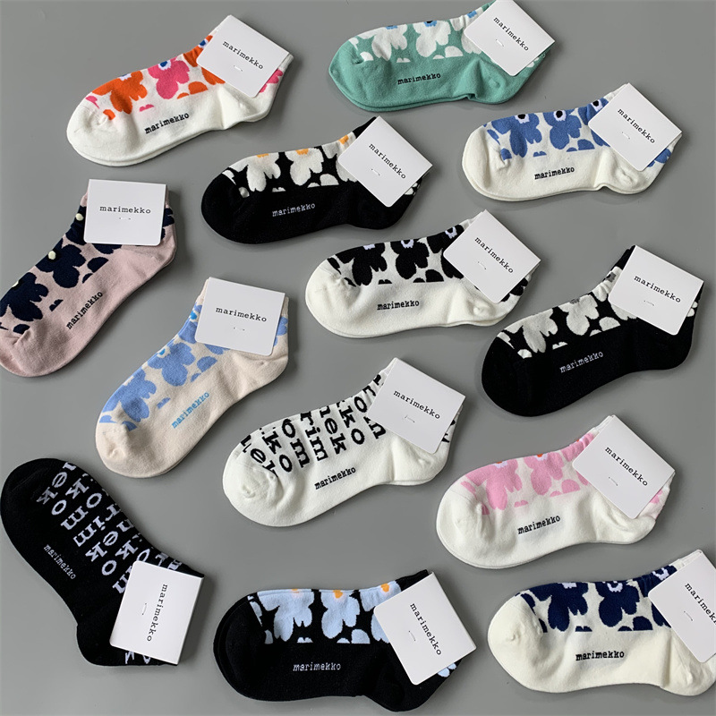 Finnish Summer Thin Cotton Colorful Floral Retro Artistic Light Luxury Niche Happy Women's Short Socks Boat Socks