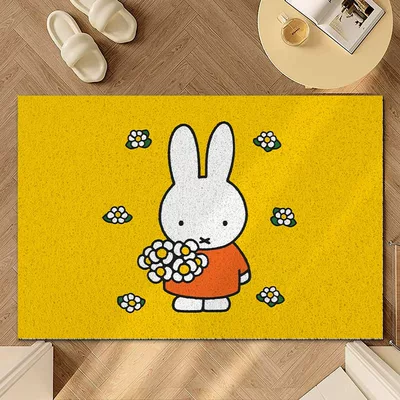 Avtomobil döşəmə paspasları Entrance, Dust-Removing and Anti-Slip Mat, Dirt-Resistant - miffy-rabbit-sprinkle-flowers-40x60cm-silk-circle
