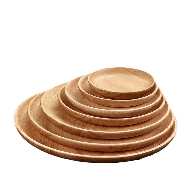 Madera de caucho japonesa pequeña y exquisita, bandeja de nueces redonda simple, bandeja de bocadillos de frutas secas para el hogar, almacenamiento en la sala de estar