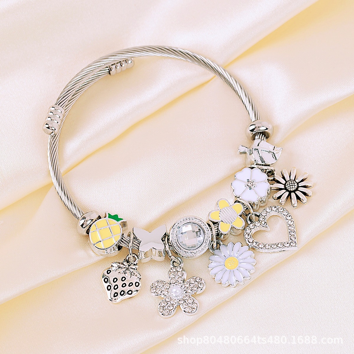 Pulsera Panjia-Pulsera de explosión transfronteriza de bricolaje que gotea aceite diamantes de imitación girasol fresa piña margarita joyería de mariposa