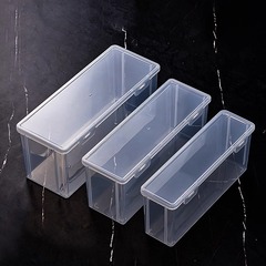 桌面收纳盒超窄长型透明带盖细深杂物整理箱方形夹缝储物高窄盒子