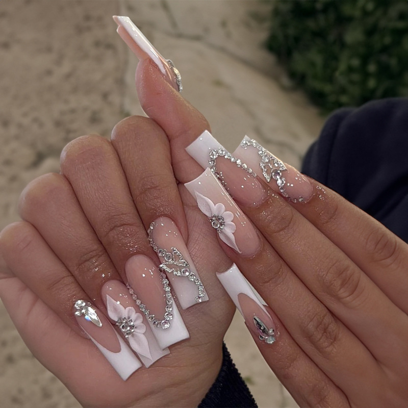Popular Extended Square Wearable nails Rhinestone Butterfly Flower Style ins Style Manicure nails Finished Fake nails nails Popular Extended Square Wearable nails Rhinestone Butterfly Flower Style ins Style Manicure nails Finished Fake nails nails