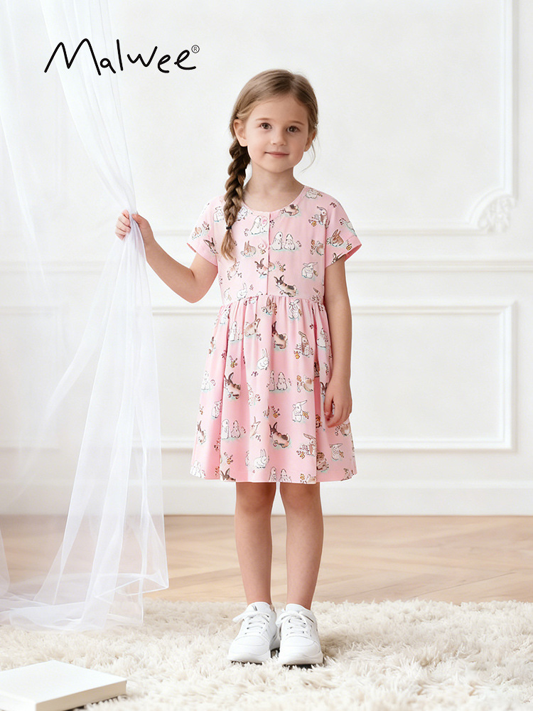 Malwee transfronterizo vestido de princesa infantil de verano nuevo estilo europeo y americano niño adorable niña de cuello redondo vestido de manga corta