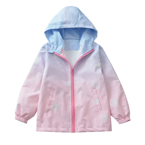 Children's Offshore Style Gradient Color Windbreaker Jacket 2024 Baby Girl's Top