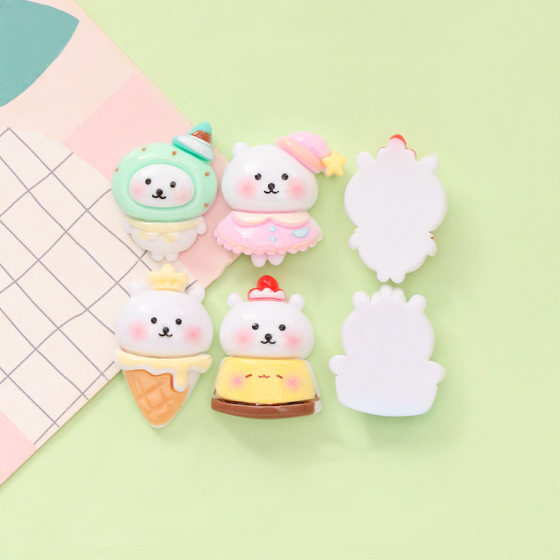 Cute Internet Celebrant White Bear DIY Cream Glue Phone Case Keychain Hole Shoes Buckle Hairpin Resin Jewelry Accessories