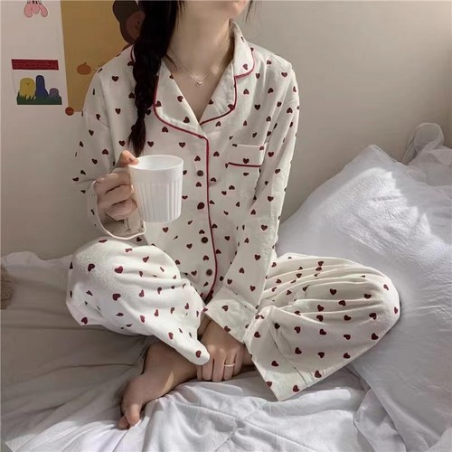 Love cardigan long-sleeved trousers pajamas for women spring and autumn milk silk Korean style casual home wear suit factory foreign trade