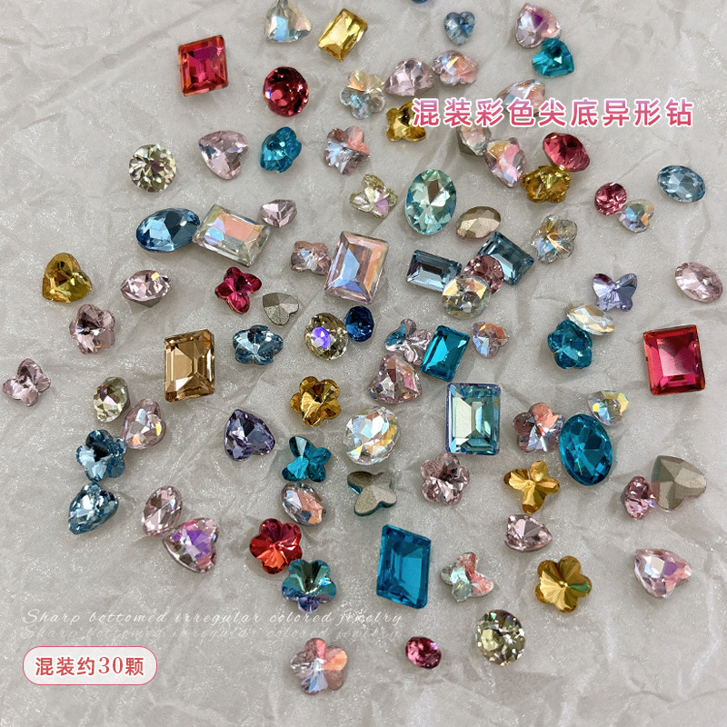 Colorful Candy Nail Art Decorations, Pointed-Bottom Irregular-Shaped Rhinestones, Mixed-Color Small Rhinestones, Nail Art Rhinestones, Whole Batch of Sparkling Nail Diamonds
