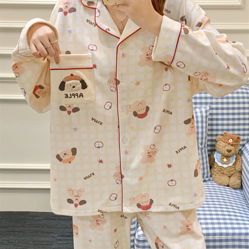 Spring and Autumn Long-Sleeved Pants Pajamas for Women 2025 New German Velvet Cute Student Casual Cardigan Can Be Worn Outside Home Clothes