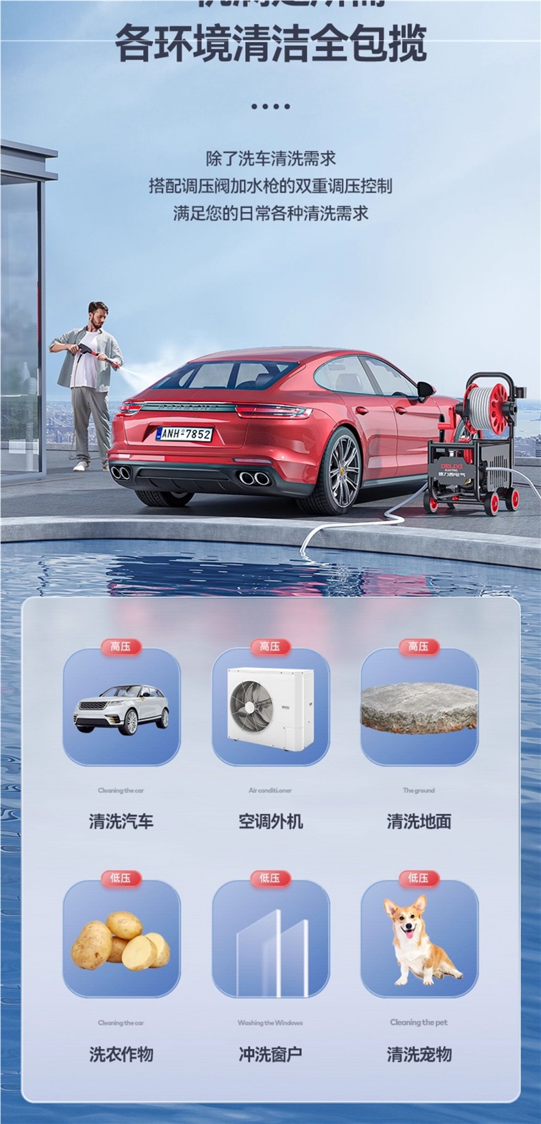 Delixi Car Washing Machine Artifact Household 220V High-Pressure Water Gun High-Power New Pump Portable Powerful Cleaning Machine