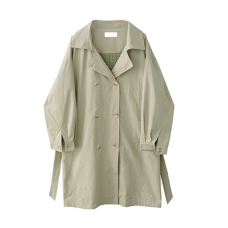 秋季新款韩系风简约气质翻领宽松双排扣百搭中长款长袖风衣外套女