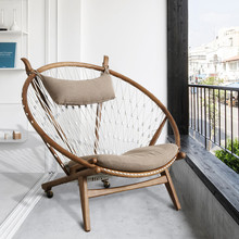 大圈椅现代简约北欧设计师水曲柳实木线织布躺椅侘寂阳台休闲椅