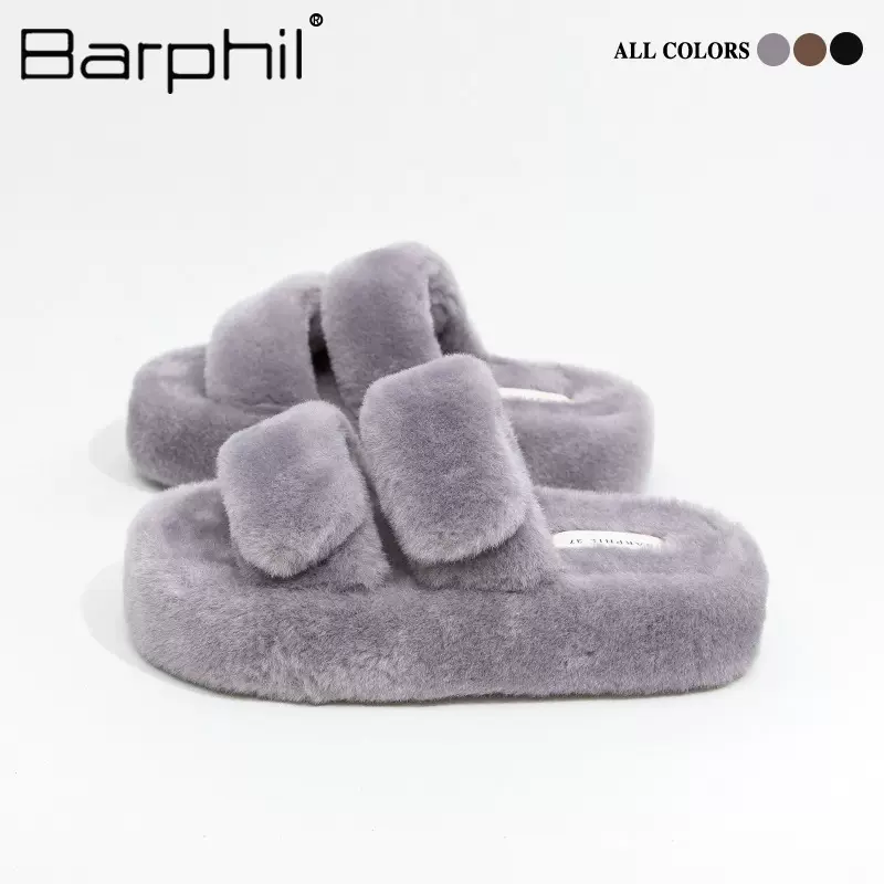 Barphil厚底毛毛拖鞋女2025年秋冬新款外穿防滑高级感棉拖鞋网红