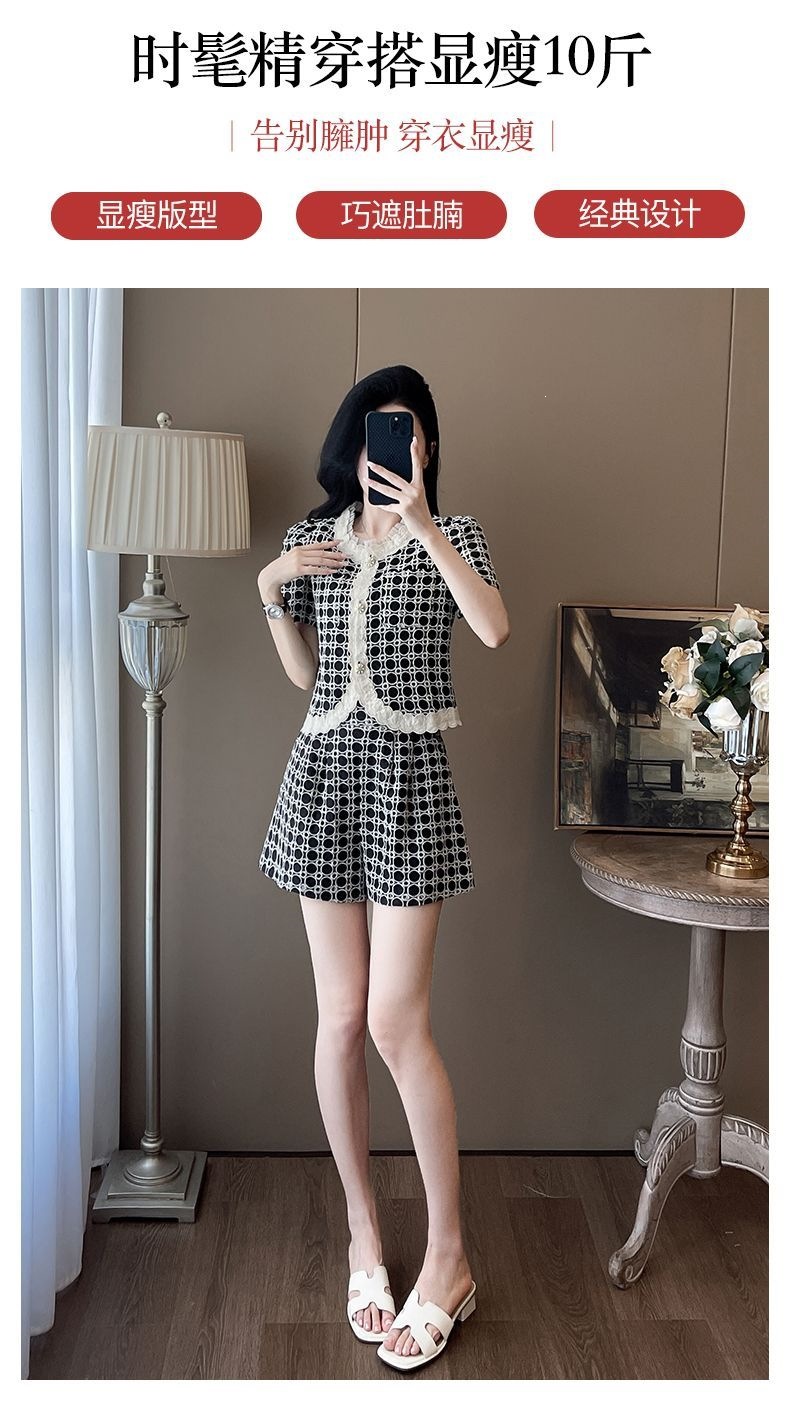 Bộ quần short nữ mùa hè phong cách tiểu hương phong 2 món — Trang phục màu đen chi tiết 4