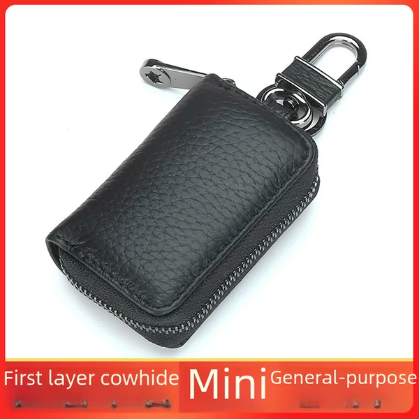 Foreign Trade Car Key Bag Men's Mini Men's and Women's Logo Genuine Leather Carkeyholder Zipper Key Bag Compact
