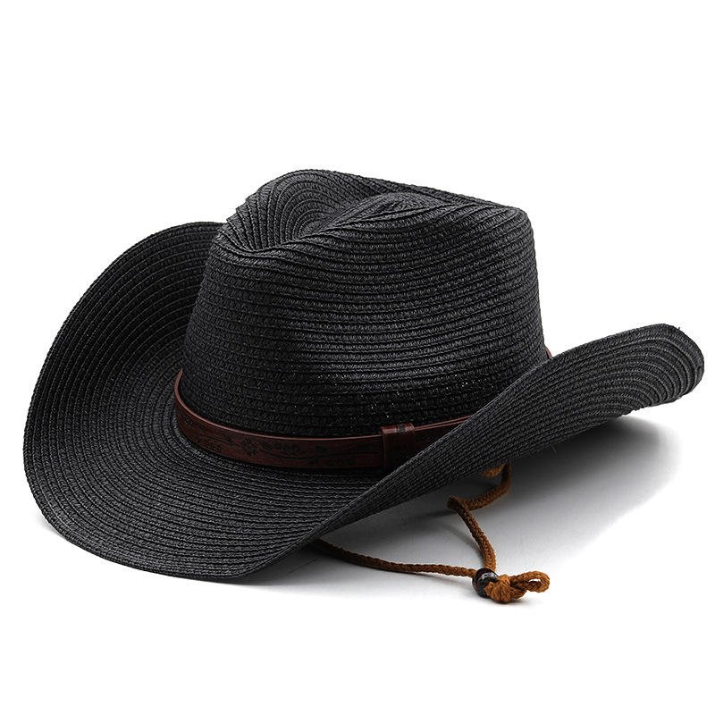 Unisex Cowboy Style Solid Color Wide Eaves Straw Hat display picture 4