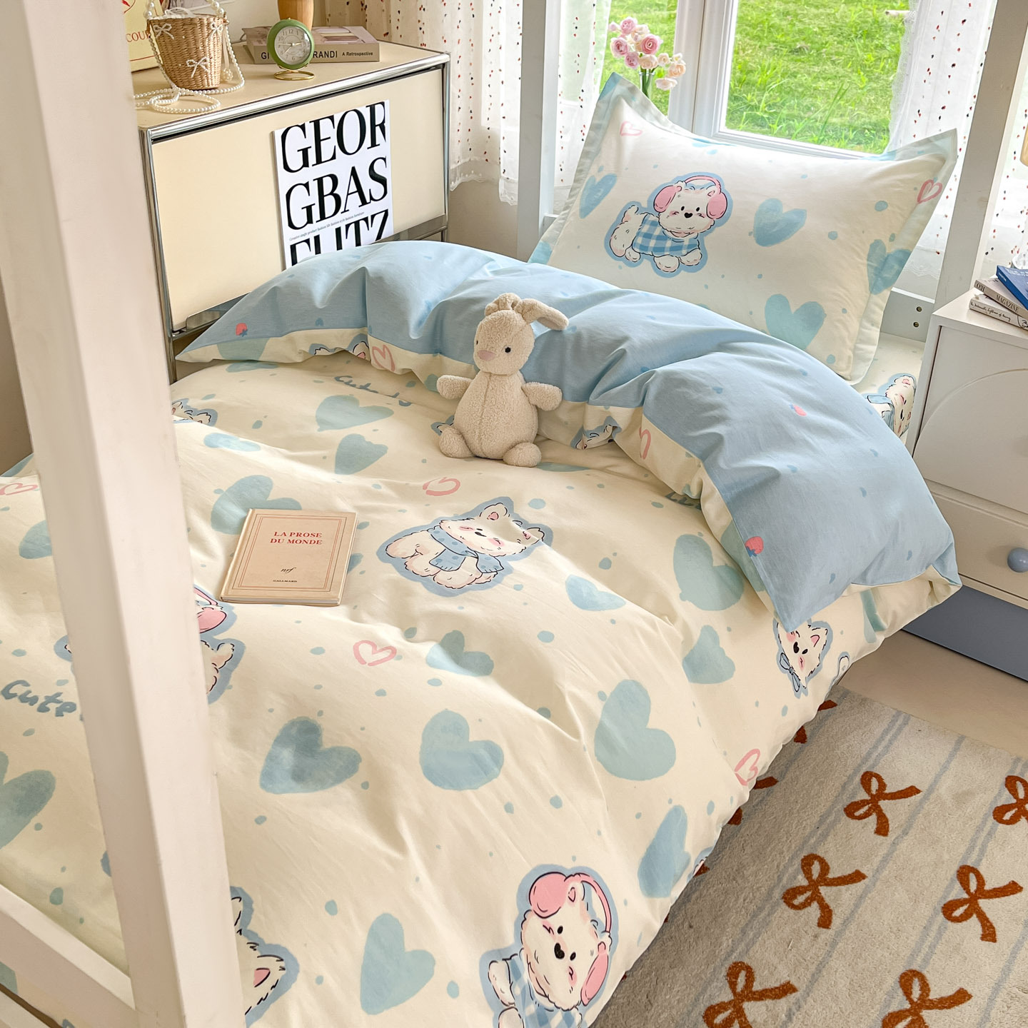 Dormitorio universitario traje de tres piezas de algodón puro 2025 nueva sábana individual de dibujos animados edredón sábana ropa de cama