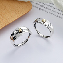 云潮轩S925纯银印第安太阳射线时尚民族风宽面指环活口银戒指