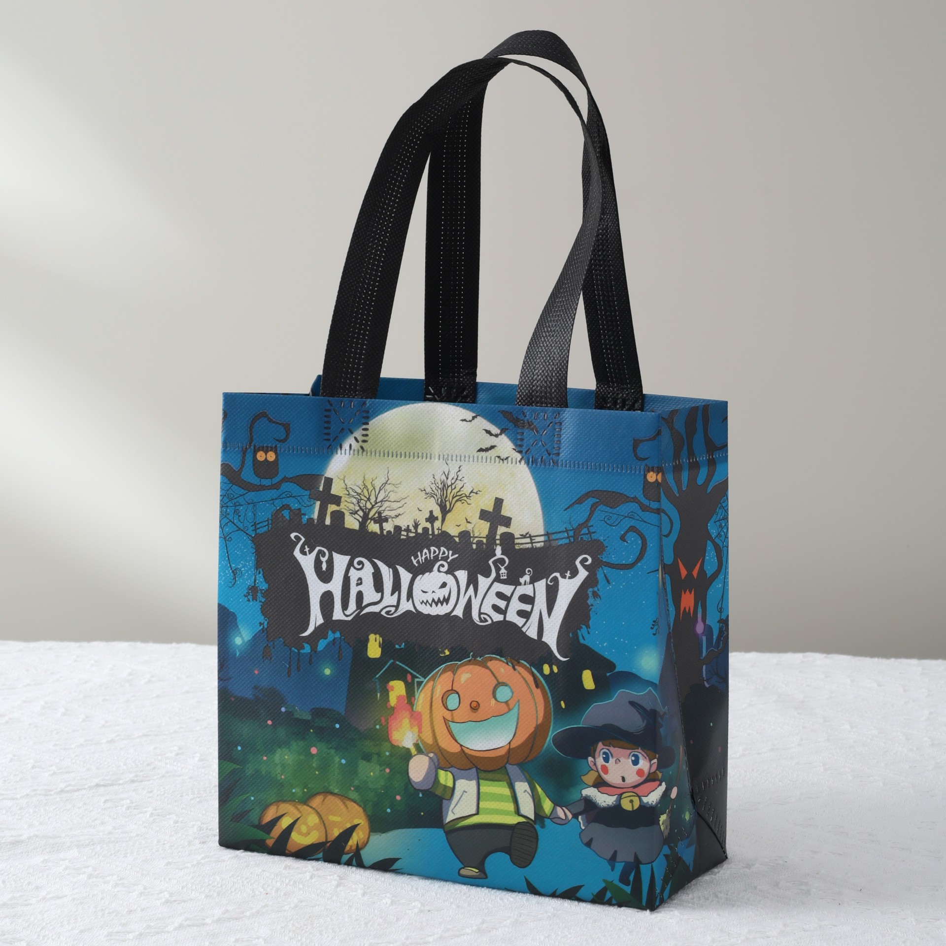 Bolsa de lienzo impresa de Halloween transfronteriza bolsa no tejida bruja calabaza bolsa de mano plegable impresión de gran capacidad