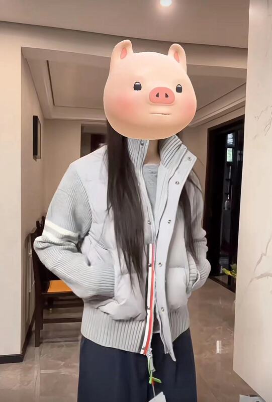 轻薄白色休闲羽绒棉服女2025秋冬新款短款毛线袖立领保暖拼接外套|undefined