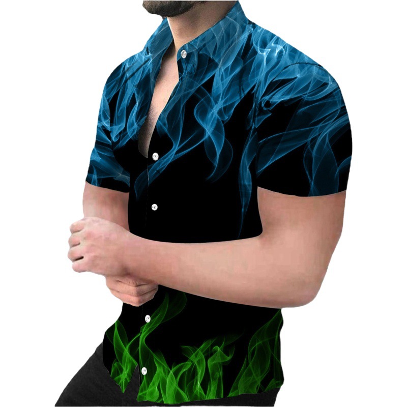 Comercio exterior transfronterizo hombres primavera 3D impresión llama manga corta Camisa casual personalidad europea y americana hombres más tamaño camisa hombres