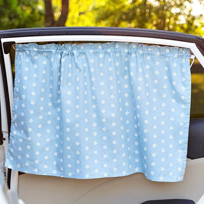 Car curtains | cup side window car side - blue-floral-leaflet-boundless