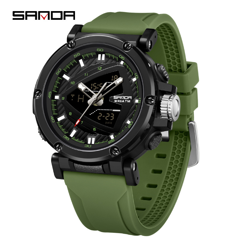 SANDA 9052 estudiantes deportivos impermeable reloj despertador reloj electrónico de moda moda hombre reloj puntero