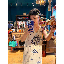 复古设计感重工亚麻睡裙女夏季新款大码背心家居长裙连衣裙可外穿