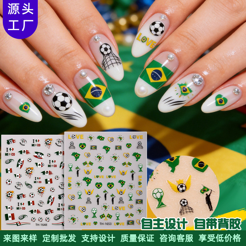 Zhengxiang Factory Customized World Cup Nail Art Stickers Oem Football Flag Cross-Border Nail Decals Odm Nail Art Accessories
