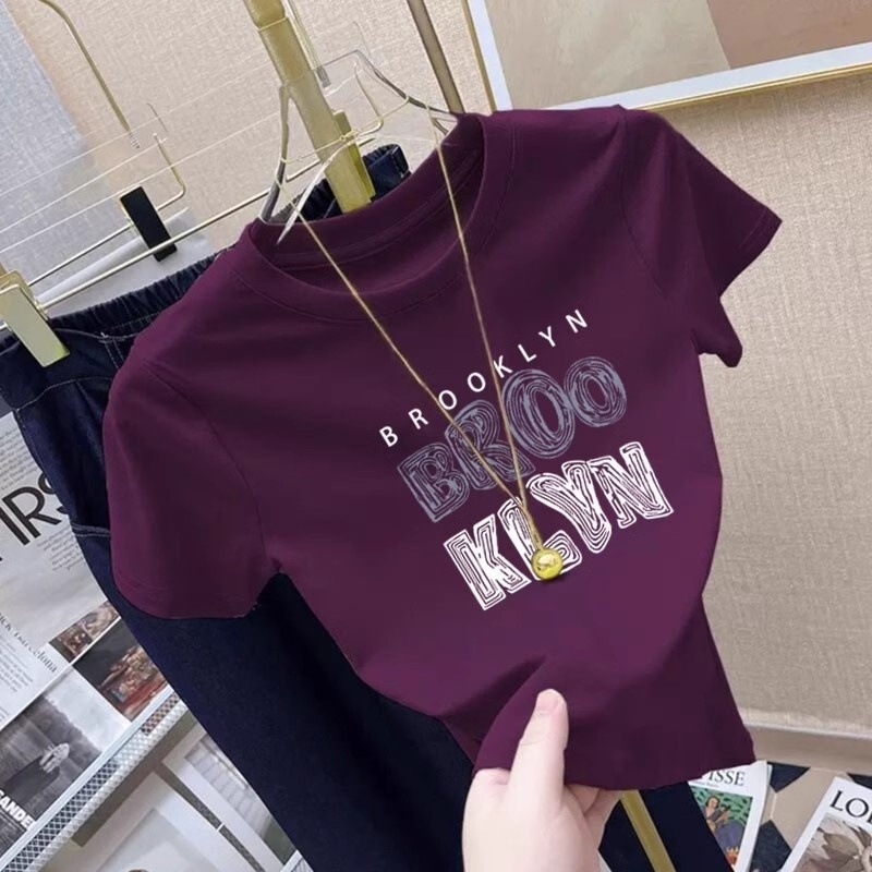Deep Purple T-Shirt for Women, Summer Short-Sleeve French Style, Unique and Exquisite, Slim Fit, Sweet and Short, Stunning Top Deep Purple T-Shirt for Women, Summer Short-Sleeve French Style, Unique and Exquisite, Slim Fit, Sweet and Short, Stunning Top