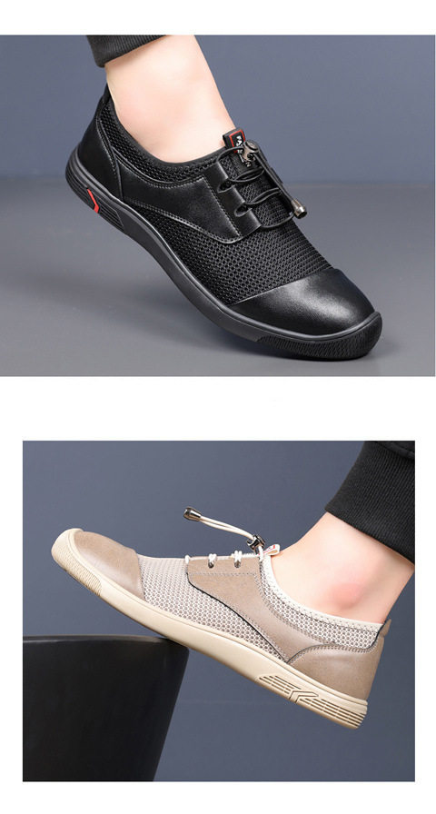 Giày nam lười xỏ chân lưới dệt thoáng khí nhẹ mỏng, giày thể thao casual đế bằng gót thấp — Màu trắng ngà, màu đen chi tiết 19