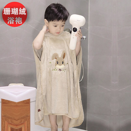 Children's Pajamas Autumn and Winter Girls Coral Fleece Filling Thickening Middle and Big Children Princess Girl Pajamas Hooded Bathrobe 