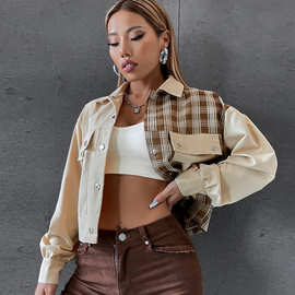 欧美跨境休闲短外套女 英伦风夹克 秋冬单排扣翻领外套