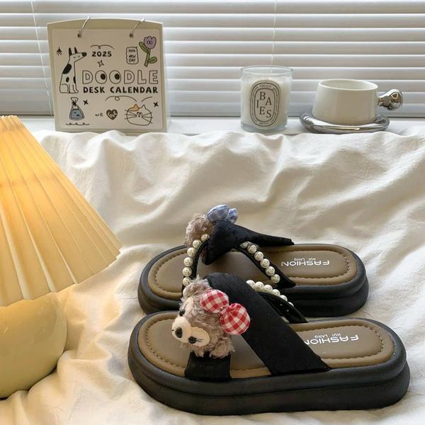 Zapatillas de perlas de fondo grueso para mujeres de verano 2026 nuevo estilo de hadas con falda perezosa