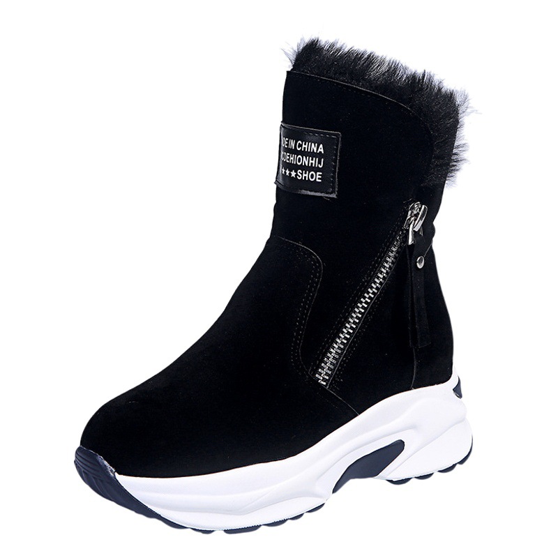 2023 Winter new round toe fleece-lined warm side zipper low-top flat casual student women's snow boots