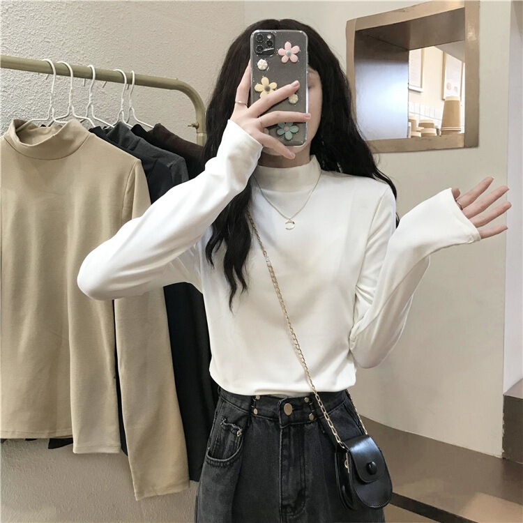 Thermal Long Sleeve T-Shirt for Girls, Spring and Autumn, Thickened Base Layer with Half Turtleneck for Middle and High School Students