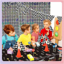 ✅棋盘格镭射方块帘雨丝帘赛车派对聚会装饰布置背景布黑白格子门