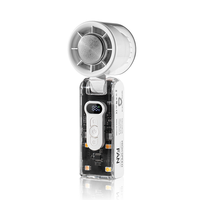 新しい透明な高速ハンドヘルド冷凍ファン USB 充電屋外ポータブル 100 スピード大型風タービンファンライト付き|undefined