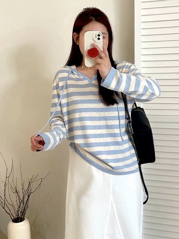 【包邮】大码女装v领连帽衫女长袖上衣2025秋胖mm宽松显瘦针织衫|undefined