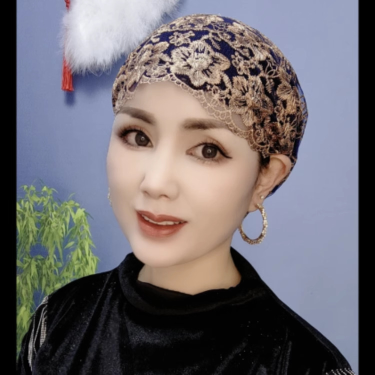 Scarf, fashionable elegant hair cap, hat, with embroidery, western style