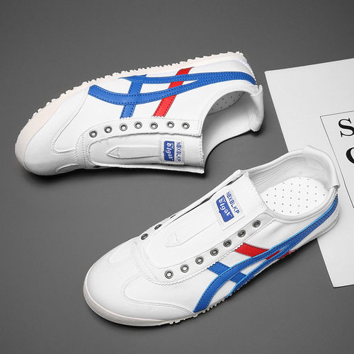 Chic Couple Canvas Ah-Gong Shoes, Sporty Casual Shoes for Men, Slip-On Sneakers, No Laces, White, Spring and Autumn Flat Platform Shoes