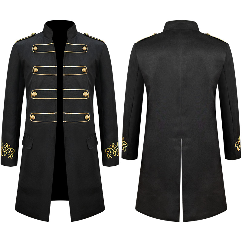 安漫新款歐美跨境萬聖節服飾蒸汽朋克繡花男裝長外套舞台表演服