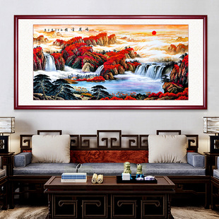 Chinese Landscape Painting with Auspicious Fortune, Feng Shui, Living Room Decoration Painting, Chinese Office Calligraphy and Painting, Treasure Basin Hanging Painting