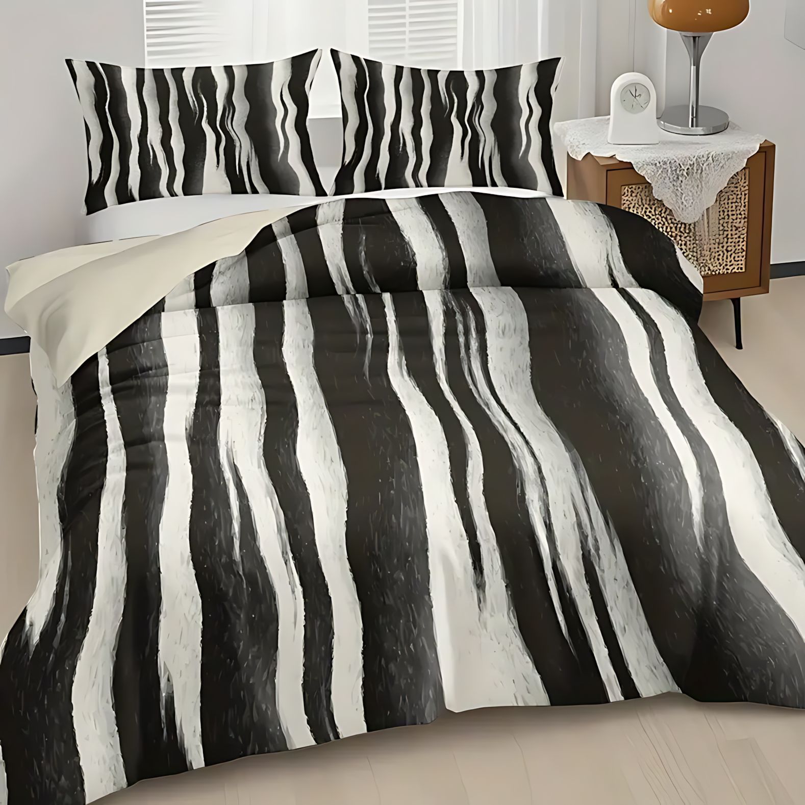 TEMU / JIT transfronterizo blanco y negro rayas de polirido impresión digital 3D colcha colcha colcha set para diseñar