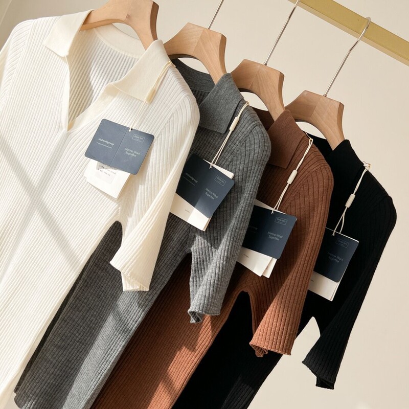 Yangzi Yarn Fine-Spun 100% Fine Wool Polo Collar Knit Short-Sleeve T-Shirt for Women, Slim Fit, Thin, Simple, Suitable for Commuting