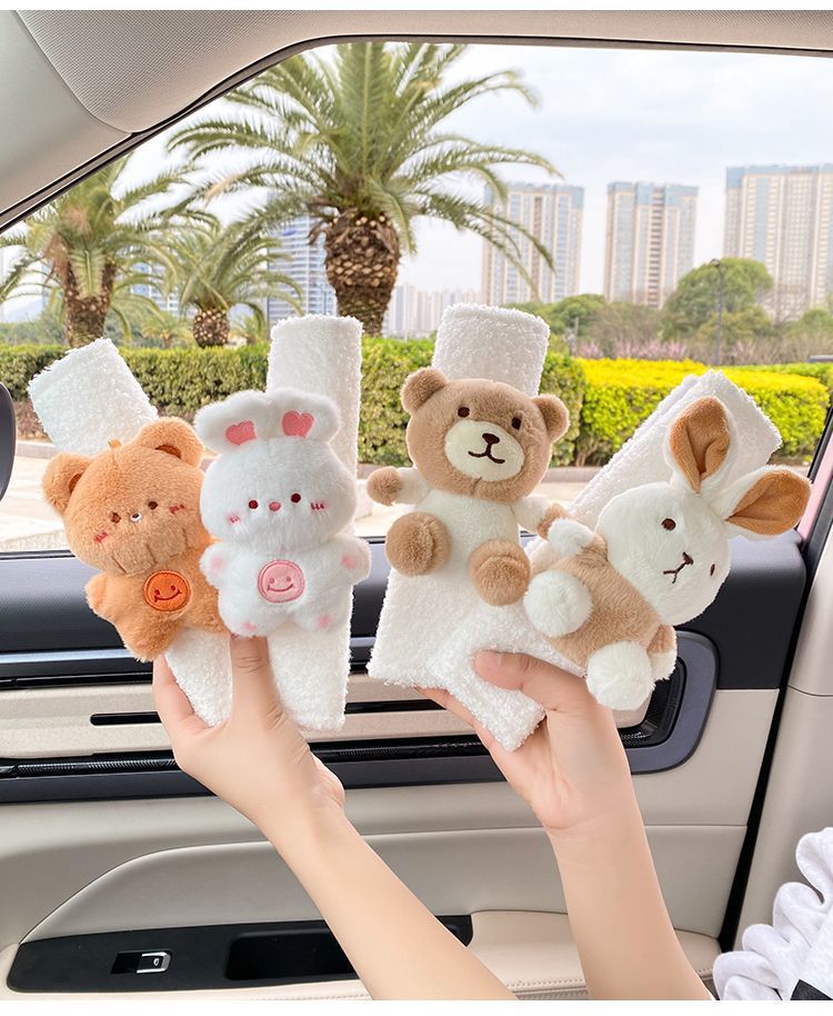 Car Seat Belt Shoulder Cover Women's Cute Doll Rabbit Bear Safety Belt Couple's Car Interior Decoration Protective Cover
