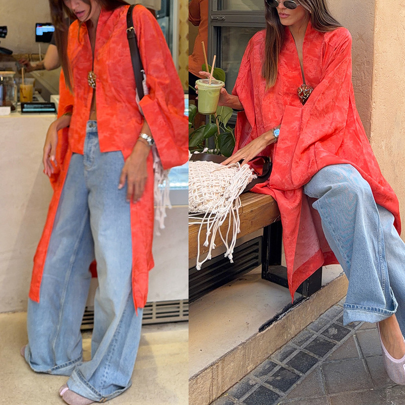 2026 European and American Loose Dress Autumn Winter Cross-Border Cardigan Women's Mid-Length Dress Party INS Casual New Bat Sleeve 2026 European and American Loose Dress Autumn Winter Cross-Border Cardigan Women's Mid-Length Dress Party INS Casual New Bat Sleeve