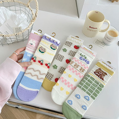 堆堆襪女春夏甜美日系卡通小熊中筒襪夏季鏤空網眼可愛木耳邊長襪