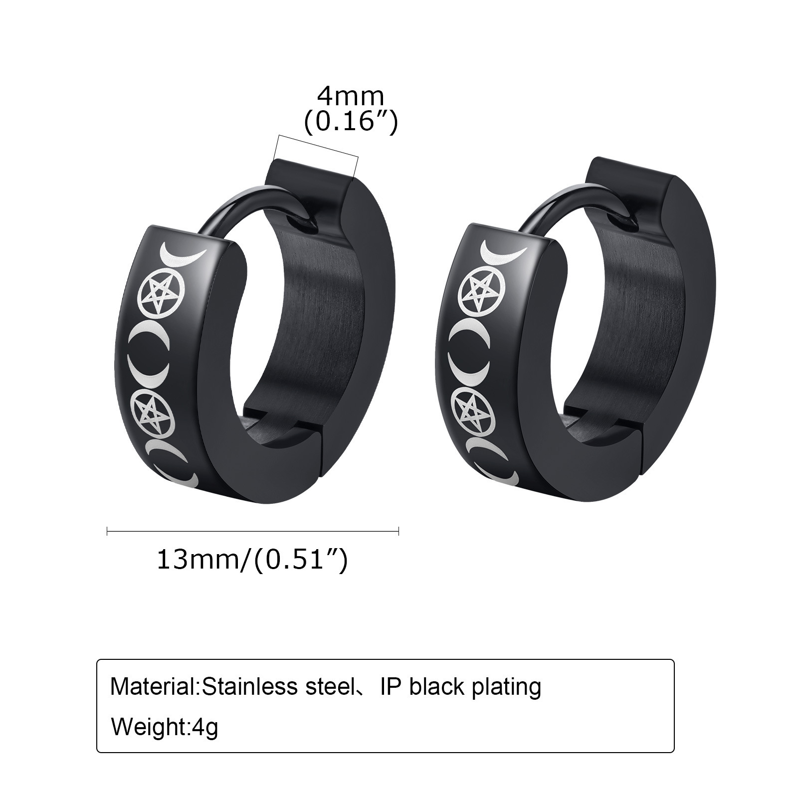 Cross-border Stainless Steel Men's Fashion Accessories Laser Pattern Pierced Earrings Black EH-527_voghion.com