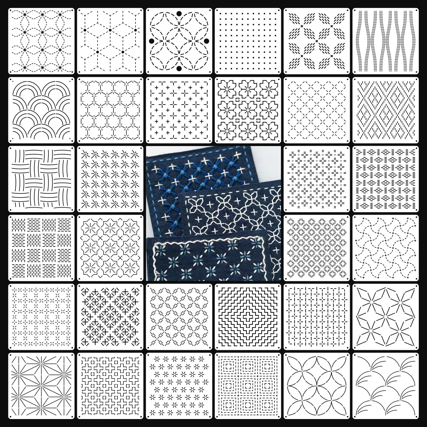 跨境亚马逊刺子绣模板可重复使用几何刺绣图案模板手工绗缝和刺绣