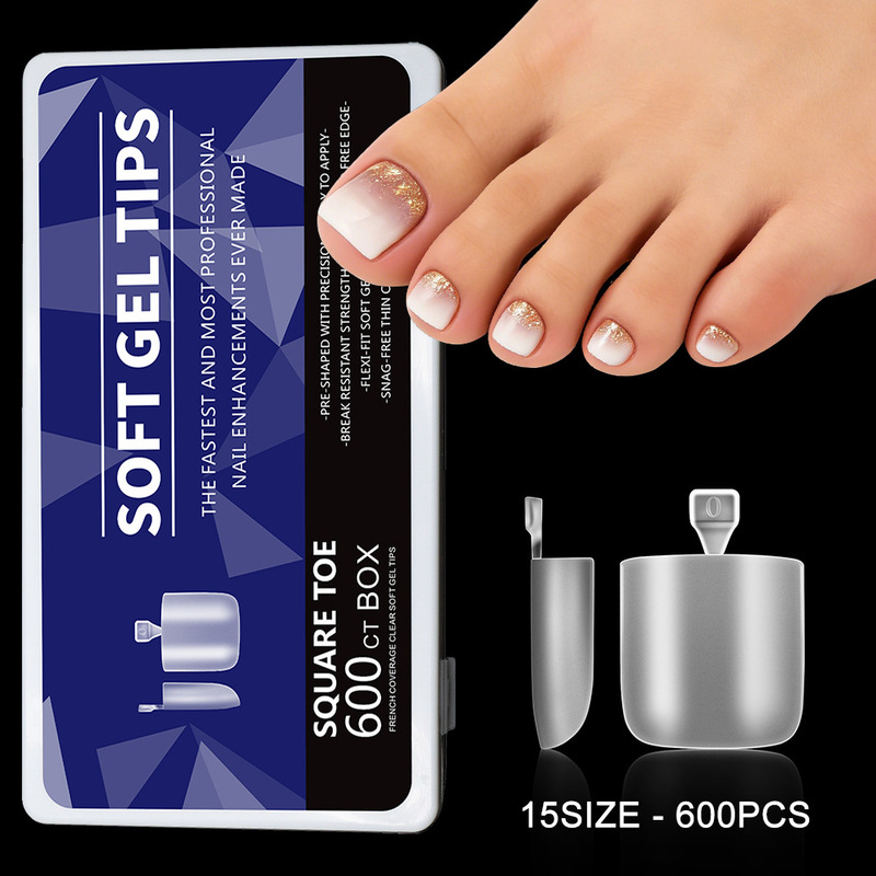 600-Piece Box of Matte Square Toenail Tips in 15 Sizes, Short Square Frosted Toenail Extension Patches
